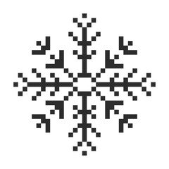 Pixel snowflake winter retro pixilated 8 bit game stamp. Holiday flake ornament. Simple crystal ornament. 