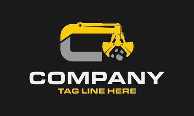 Letter C Rotating Excavator Buckets Logo Design .