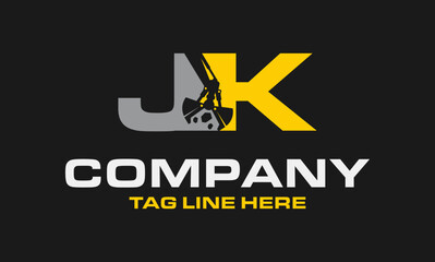 Letter JK Rotating Excavator Buckets Logo Design .