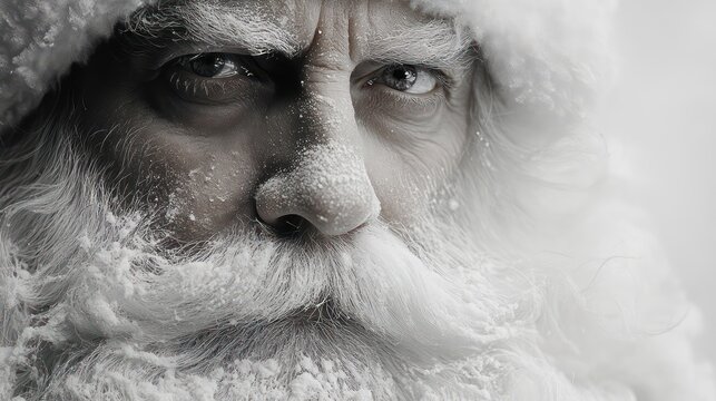 Santa Claus close-up portrait. Black and white. Merry Christmas. Copy space