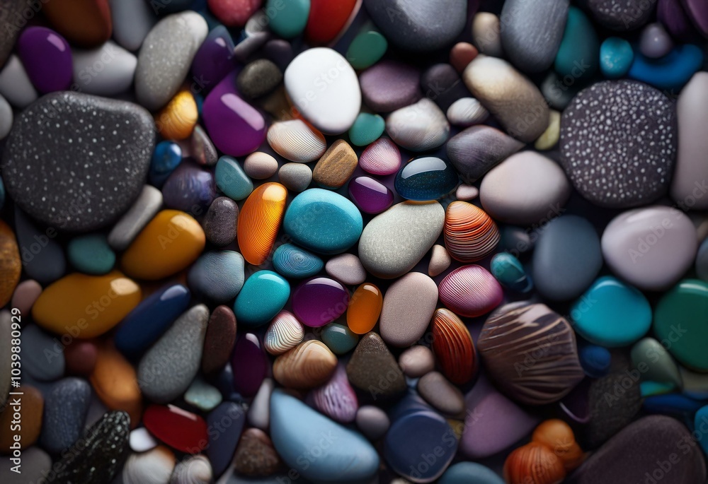 Aufkleber a close up of a collection of colorful polished stones arranged in a random pattern.