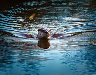 Fototapeta premium una nutria flotando en el mar