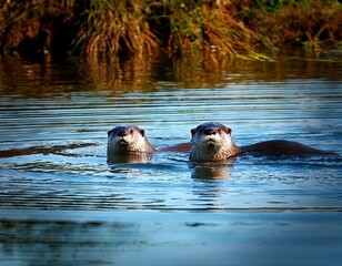 Fototapeta premium varias nutrias flotando en el mar