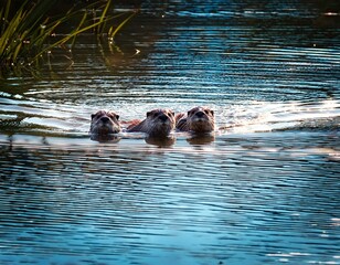 Fototapeta premium varias nutrias flotando en el mar