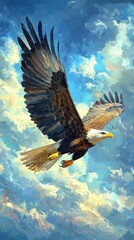 Obraz premium Sovereign Skies: Bald Eagle in Flight Panorama