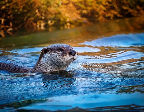 una nutria flotando en el mar