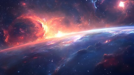 Fototapeta premium Planet with Fiery Nebula