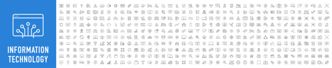 Information Technology web icon set in line style. Network, web design, website, computer, software, progress,programming, data, internet, collection. Vector illustration.
