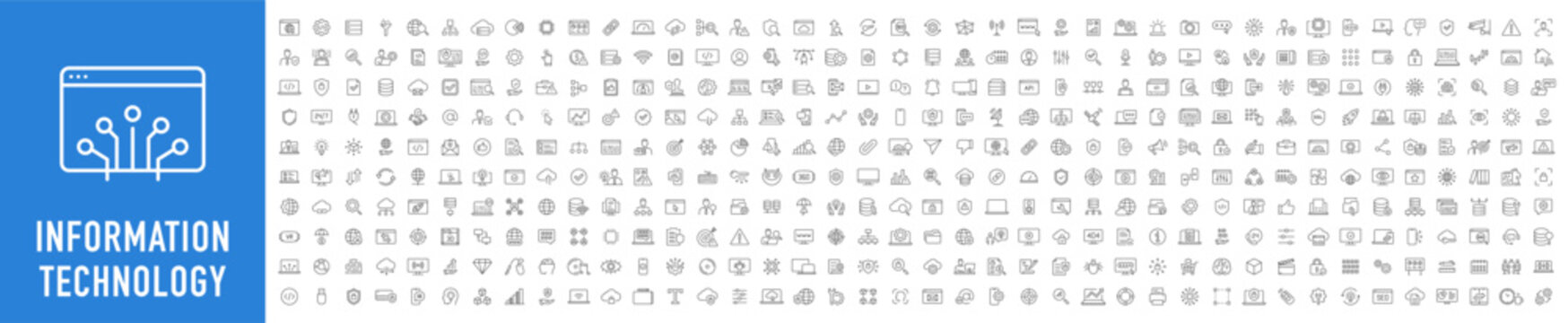 Information Technology web icon set in line style. Network, web design, website, computer, software, progress,programming, data, internet, collection. Vector illustration.