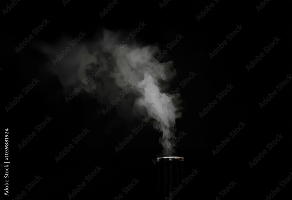 Aufkleber white wispy smoke rises from the top of a dark object against a black background.