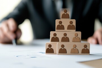 businessman sitting at his desk organising the staff, in a hierarchical way.