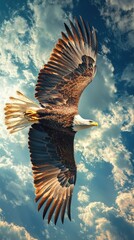 Obraz premium Sovereign Skies: Bald Eagle in Flight Panorama