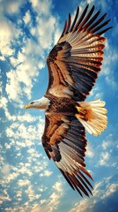 Fototapeta premium Sovereign Skies: Bald Eagle in Flight Panorama