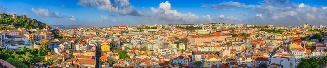 Fototapeta premium Lisbon Portugal aerial view panorama city skyline at Lisbon Baixa district