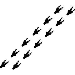 Dinosaur footprints. Leading lines of dinosaur footprints. ancient animals Footprints on the ground. dinosaur history 