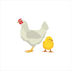 Vector ilustration of chicken livestocks in cartoon flat style.. Hen, rooster and chick domestic animals in farmland. Icon for logo, symbol, poster, infographic, digital resources, protein fauna