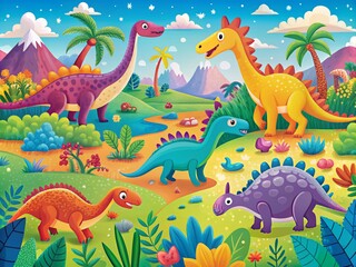 Colorful Dinosaurs Pattern for Kids' Designs and Decor