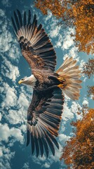 Obraz premium Sovereign Skies: Bald Eagle in Flight Panorama