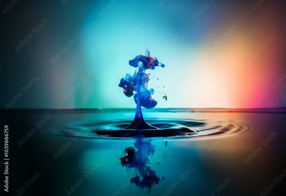 Leinwandbilder a blue and red ink drop creates a mesmerizing, abstract shape as it falls into a body of water. the 