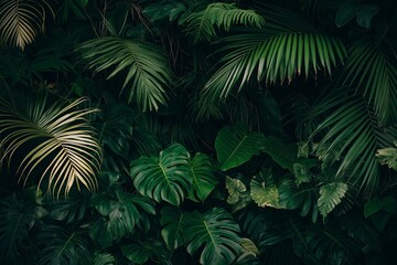 A rich tapestry of lush green foliage unfolds in a dense tropical rainforest environment, inviting tranquility and life.