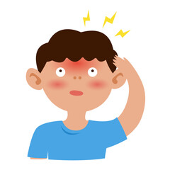 boy cold and headache. influenza virus infection disease symptoms concept