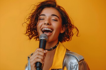 A close up of a person holding a microphone