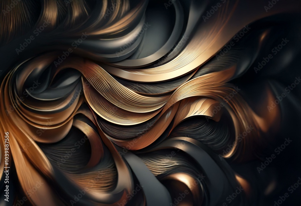 Poster Abstract metallic swirls of gold and black create a dynamic and textured composition.