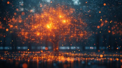 Fototapeta premium Illuminated tree a fusion of nature and technology in a dreamlike landscape