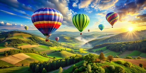 Obraz premium Colorful Hot Air Balloon Illustration in High Depth of Field for Stunning Visual Appeal
