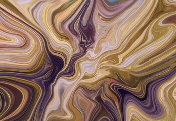 Fototapeta premium Abstract digital painting featuring swirling lines of brown, gold, and purple.