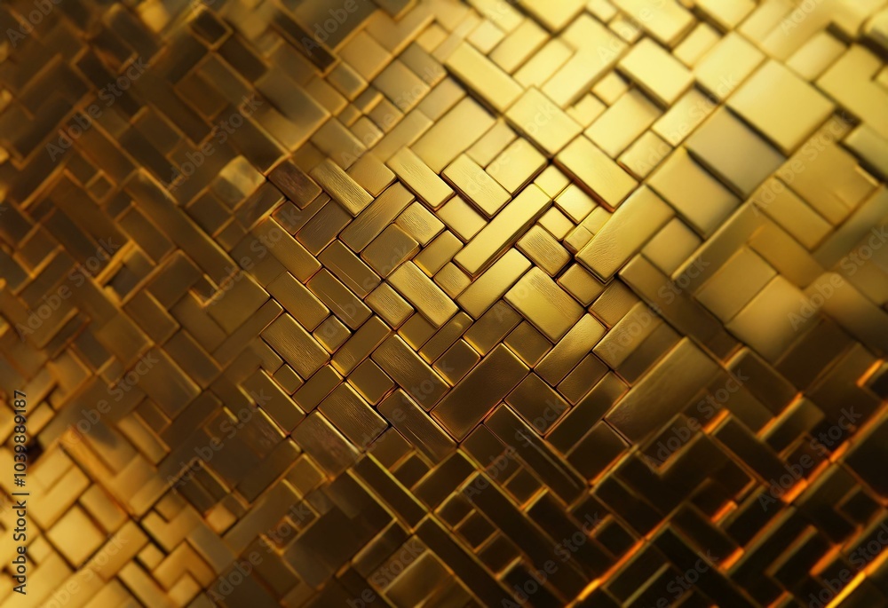 Fototapete a close-up of a diagonal pattern of shiny gold rectangular blocks.
