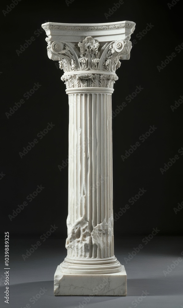 Wall mural white marble column with ornate capital.