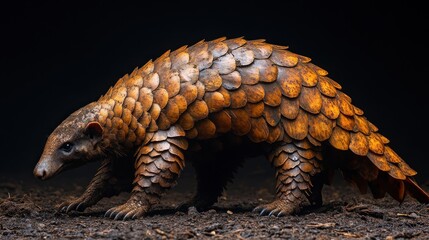 Fototapeta premium A detailed view of a pangolin with a textured, scaly body.