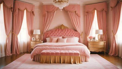 Glamourous pink bedroom with gold features