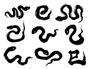 筆で描いた蛇　巳年　年賀状　素材