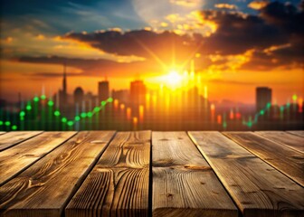Colorful Trading Bars at Sunset - Stock Market Trends on Rustic Wood Surface
