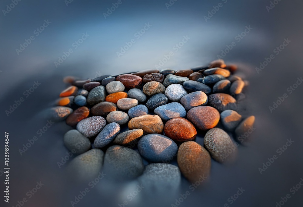 Aufkleber Smooth, colorful river rocks clustered together in a shallow depth of field with a blurred background.