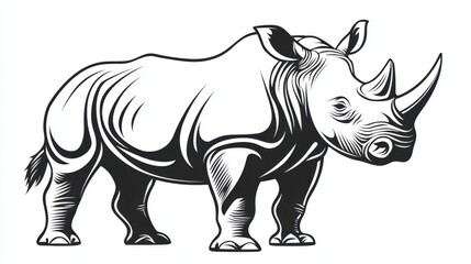Obraz premium Detailed Illustration of a Rhinoceros in Black Lines