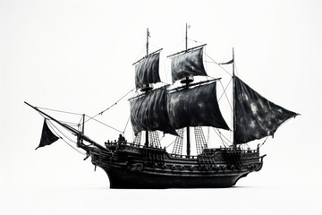 Fototapeta premium A magical black pirate ship watercraft sailboat vehicle.