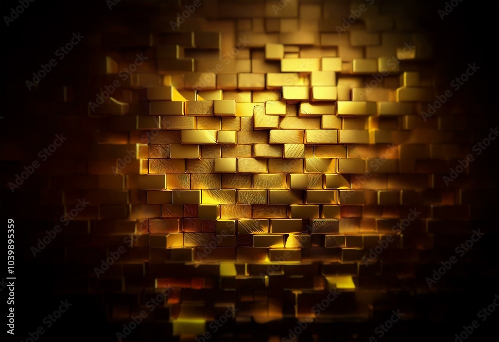 Poster a wall of golden blocks illuminated in the center, with the rest of the wall fading into darkness.