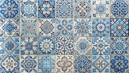 A symphony of intricate blue and white floral patterns, woven together in a harmonious mosaic of tile art.