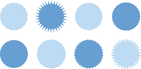 ジグザグ･ギザギザの素材セット　青　Set of sale sticker, Set of starburst icon.blue