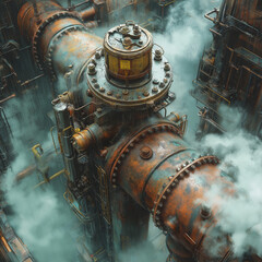 Engineer operator repairs valve equipment in plant industry	, machine.