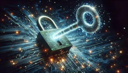 Digital padlock with network connections, perfect for internet security and data protection campaigns