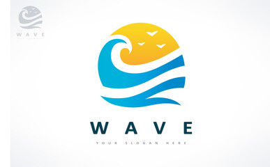 Wave and sun logo vector. Water design