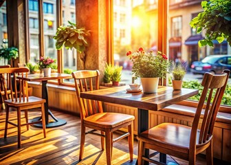 Cozy Cafe Table and Chairs with Copy Space for Relaxing Ambiance and Dining Experience