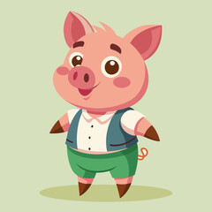 A little piglet in a German costume stands on two legs and smiles.