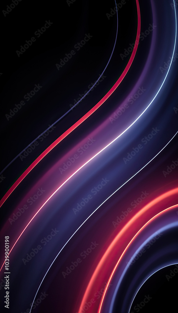 Poster neon pink and purple light streaks in curved lines digital abstract background vertical format