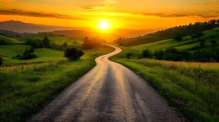 Obraz premium Winding road at sunset