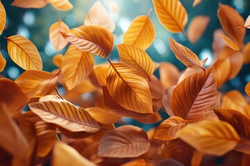 Obraz premium Autumn Leaves Swirling in the Wind, Vibrant Colors of Fall Foliage, Nature Photography, Seasonal Change, Golden Leaves, Fall Scenery, Beautiful Autumn Landscape, Nature Images, Fall Colors, Autumn